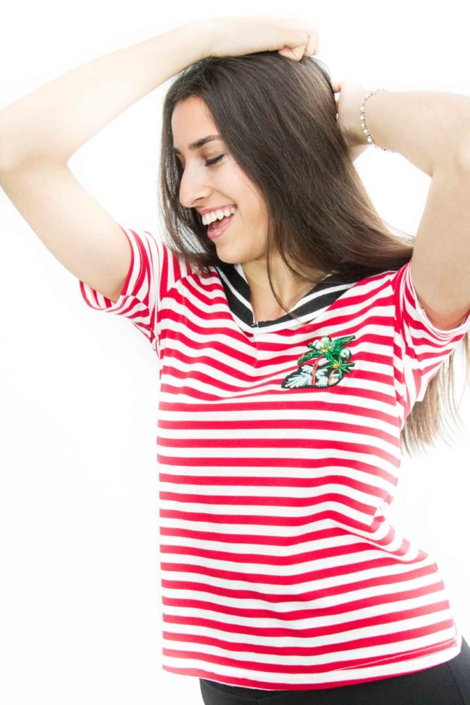 Model with nautical stripes shirt